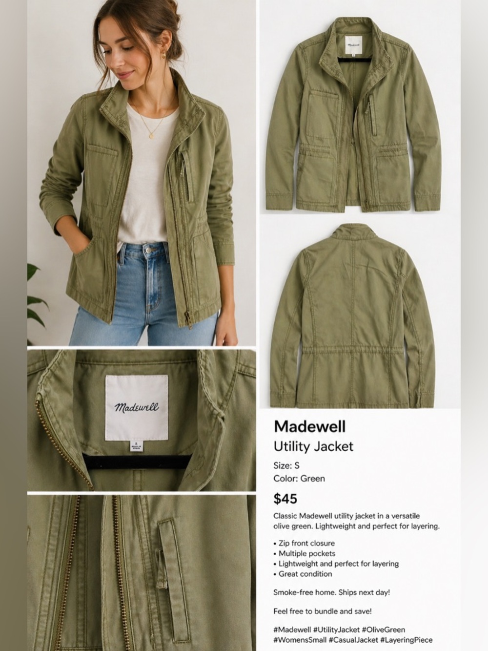 Madewell Olive Green Utility Jacket Size Small